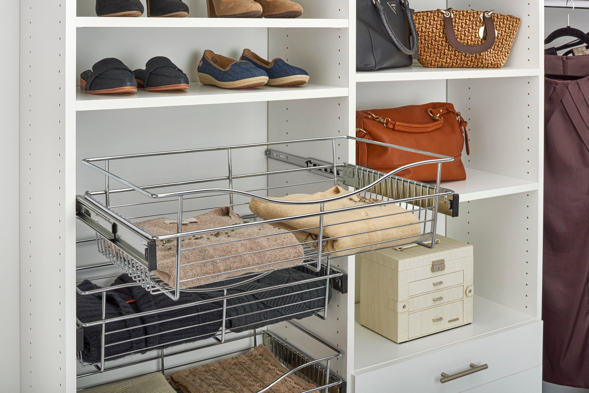 Chrome 18" Wire Pullout Basket for 20" Deep Closet - 11" H