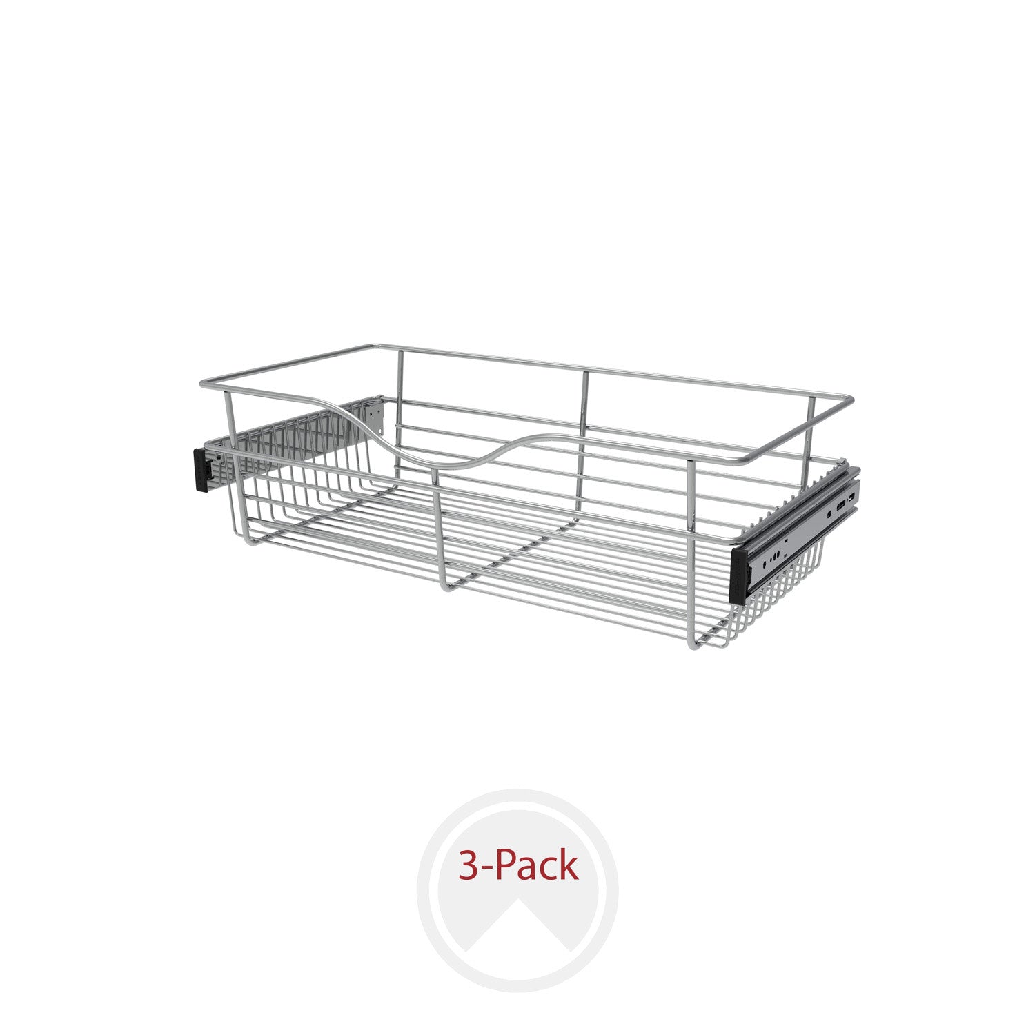 Chrome 24" Wire Pullout Basket for 12" Deep Closet  - 7" H (3-pack)
