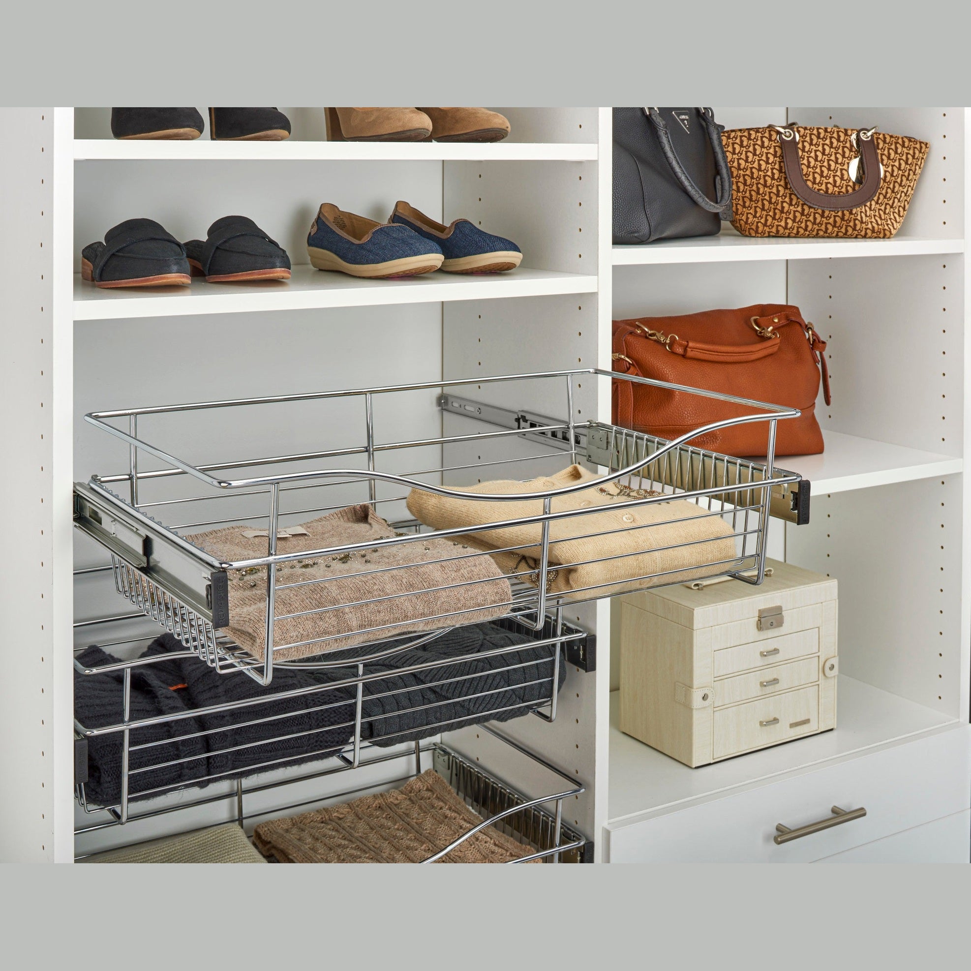 Chrome 24" Wire Pullout Basket for 20" Deep Closet - 7" H (3-pack)