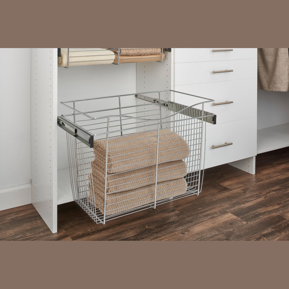 Chrome 24" Wire Pullout Basket for 20" Deep Closet - 18" H