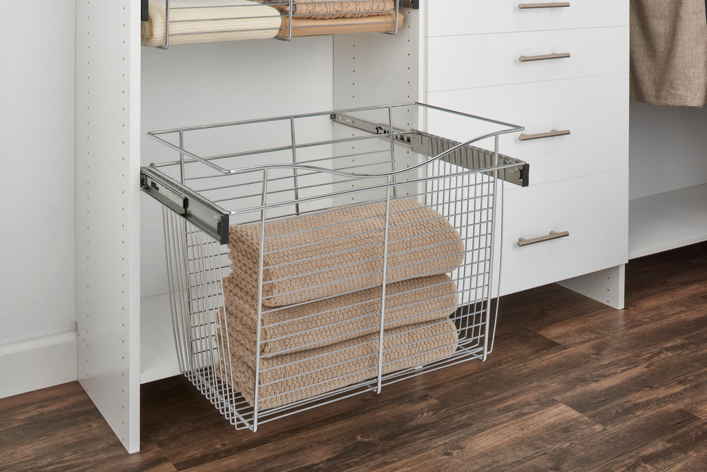 Chrome 30" Wire Pullout Basket for 16" Deep Closet - 18" H