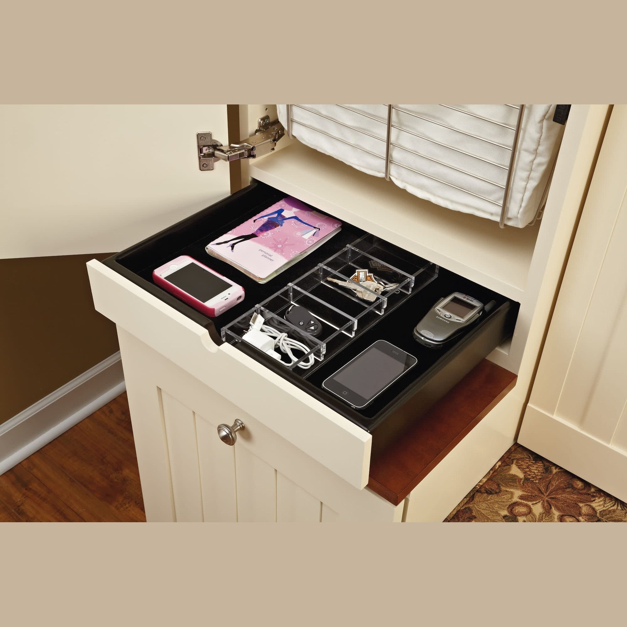 18" Black Velvet Undermount Jewelry Drawer w/ Soft-Close Slides