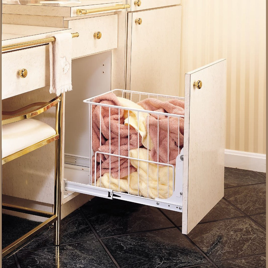 White Wire Pullout Hamper w/ Full-Extension Slides