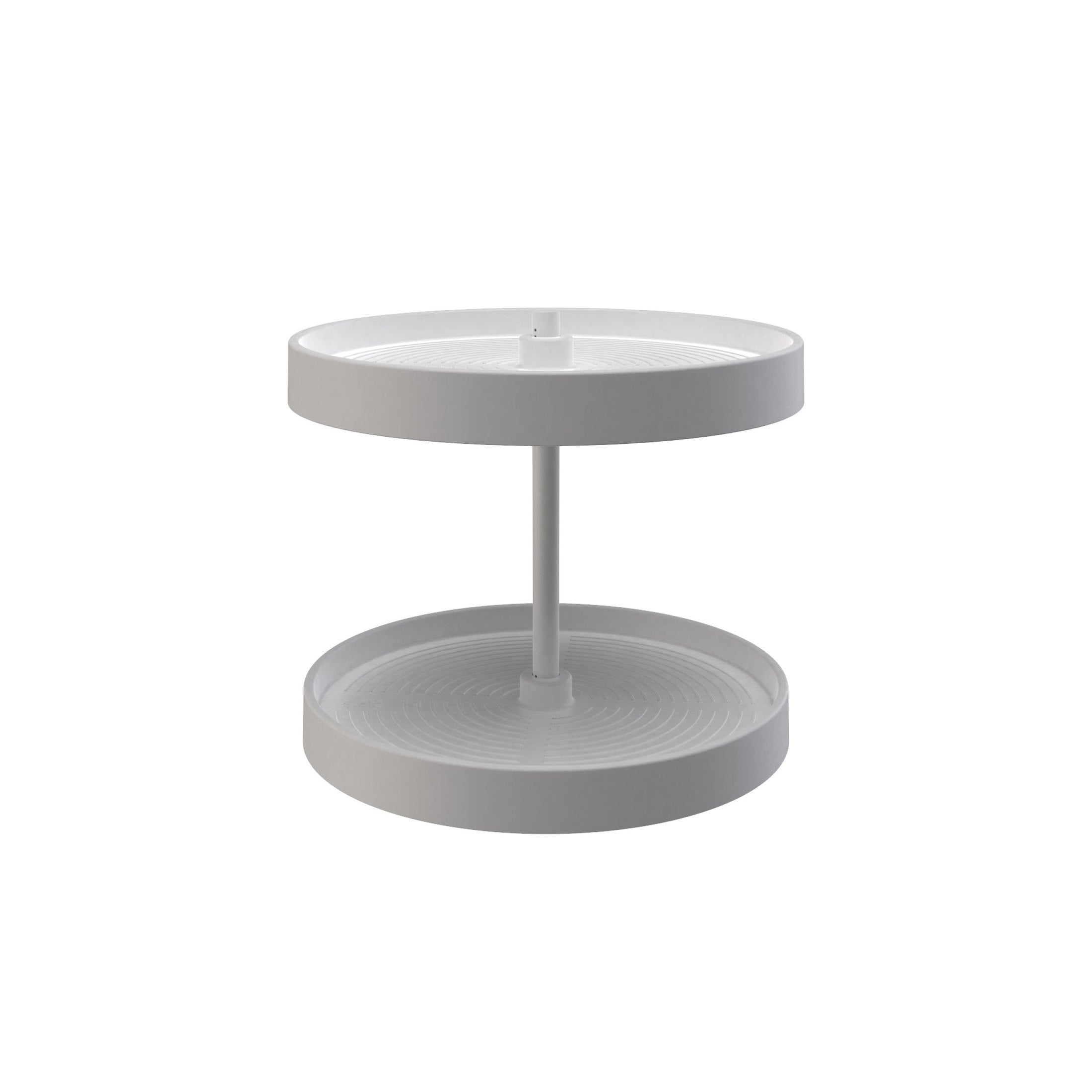 18" White Lazy Daisy Polymer Full-Circle 2-Shelf Lazy Susan w/Bottom-Mount Hardware for Corner Wall Cabinets
