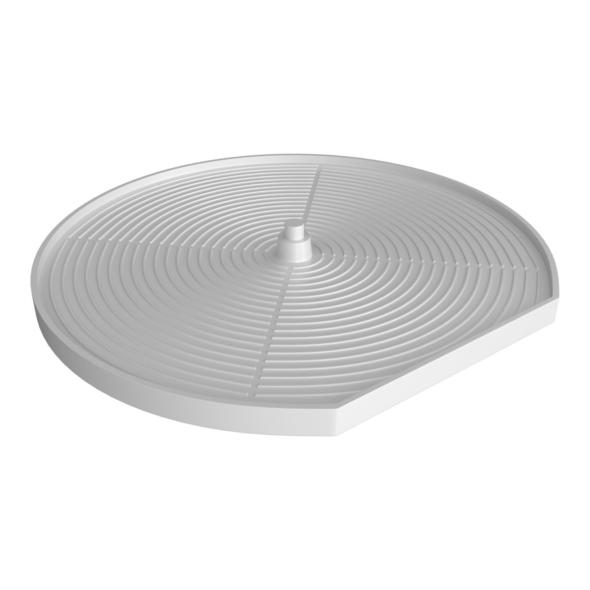 32" White Lazy Daisy Polymer D-Shaped 1-Shelf Lazy Susan w/Bottom-Mount Hardware for Corner Base Cabinets