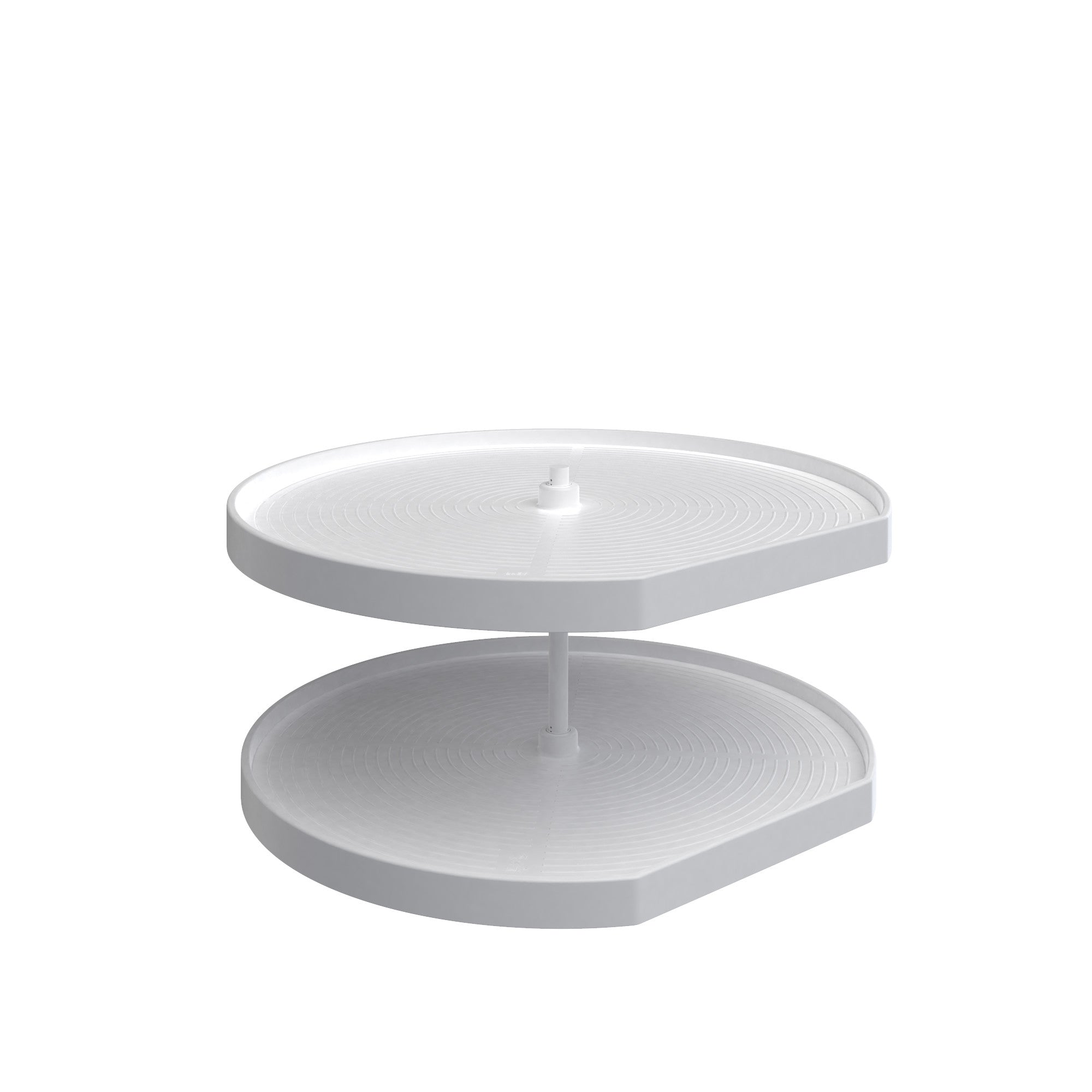 32" White Lazy Daisy Polymer D-Shaped 2-Shelf Lazy Susan w/Bottom-Mount Hardware for Corner Base Cabinets