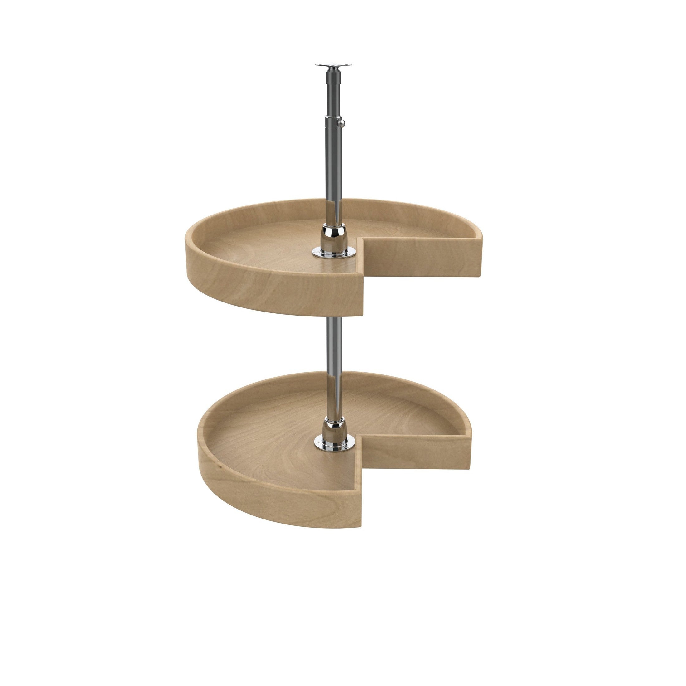 Natural Wood Kidney-Shaped-Shaped 2-Shelf Lazy Susans for Corner Wall Cabinets