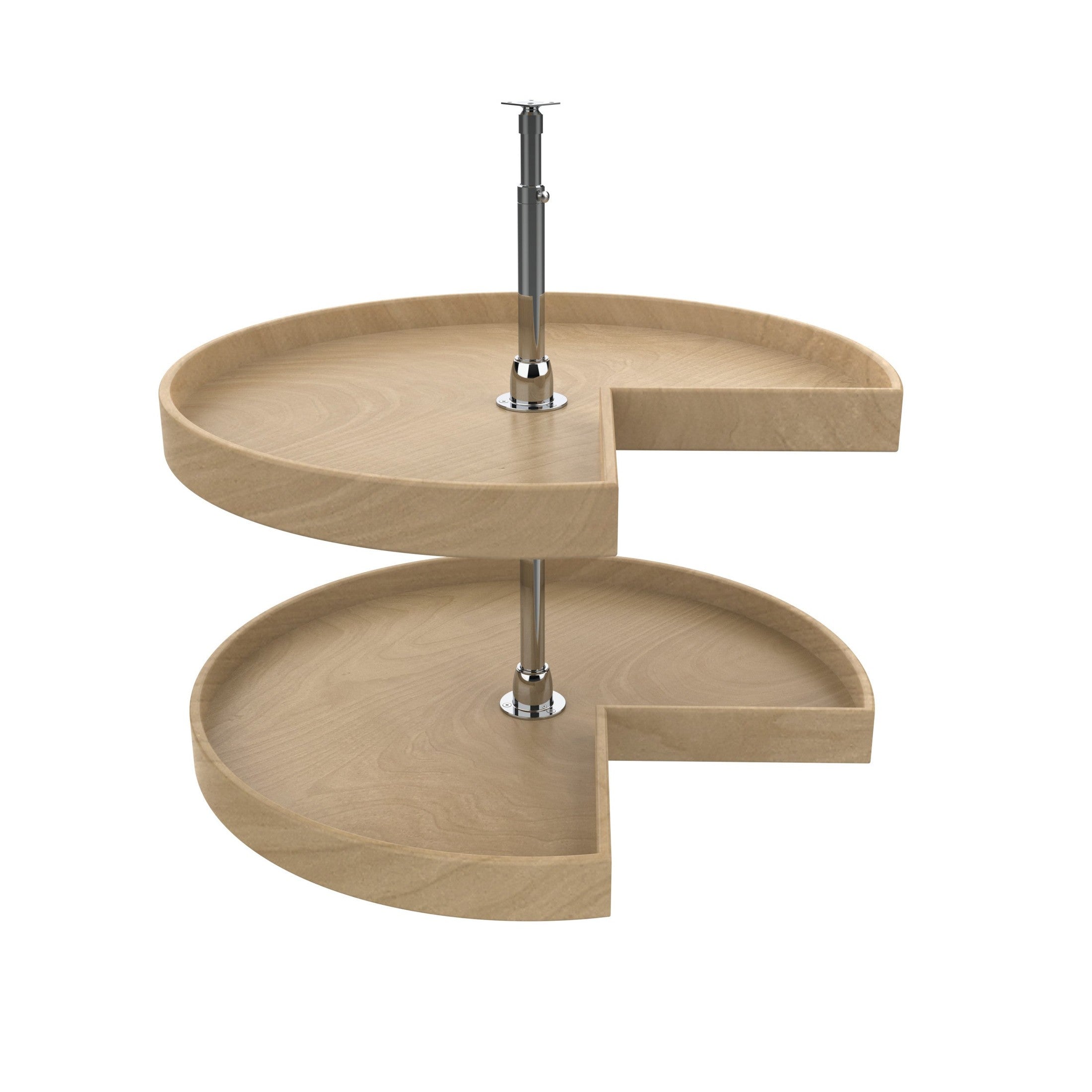 Natural Wood Kidney-Shaped 2-Shelf Lazy Susans for Corner Base Cabinets
