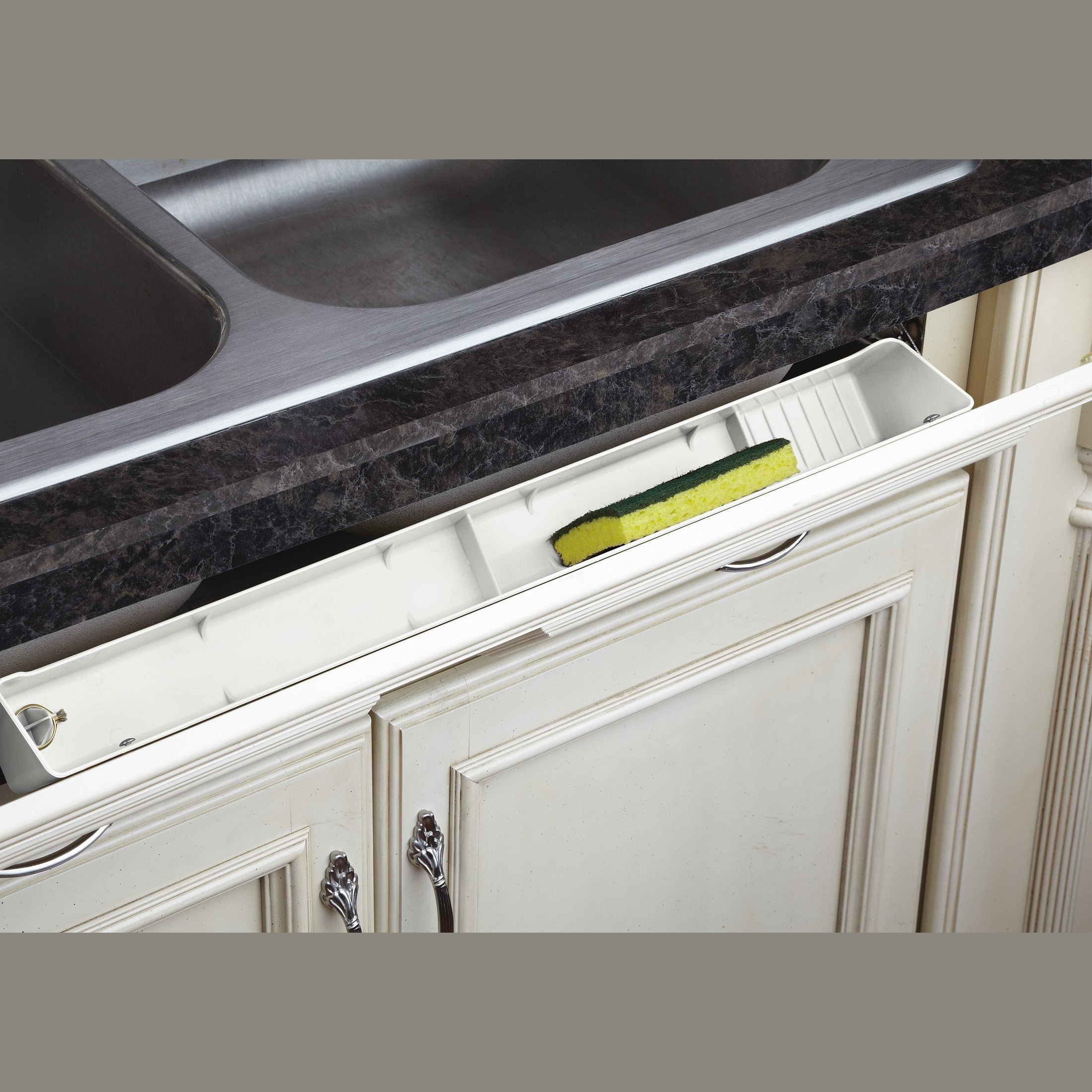 22" White Tip-Out Tray LD Deluxe w/ 2 Pair of 45 Degree Hinges for Sink Base