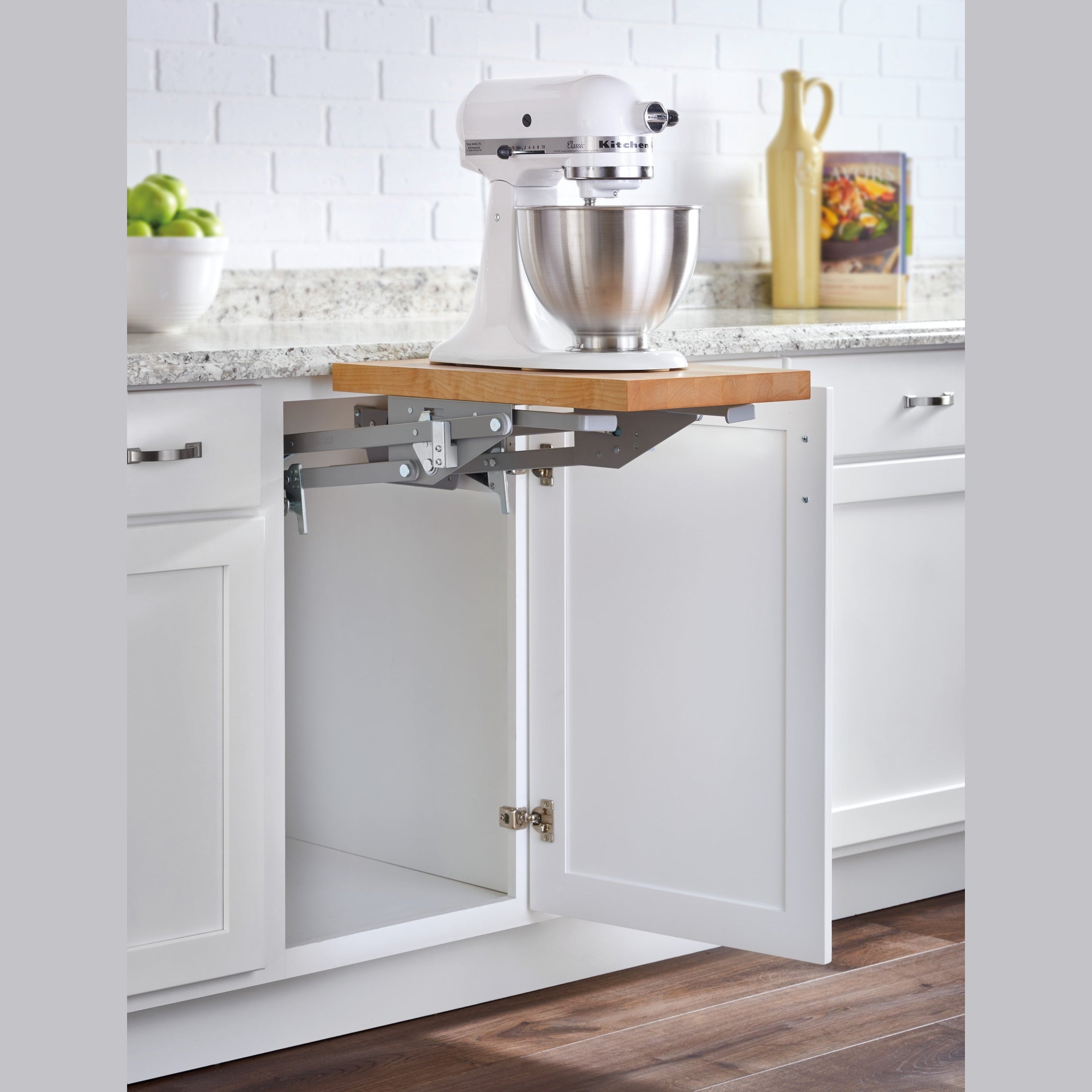 Silver Heavy Duty Mixer Lift Kit w/ Maple Shelf and soft-close for 18" Base