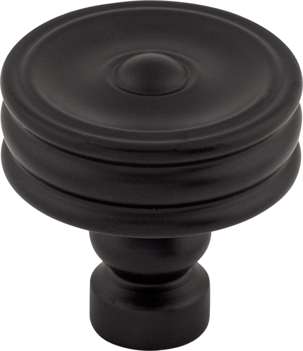 Top Knobs Brixton Series 1-1/4"L Ridged Knob, Flat Black