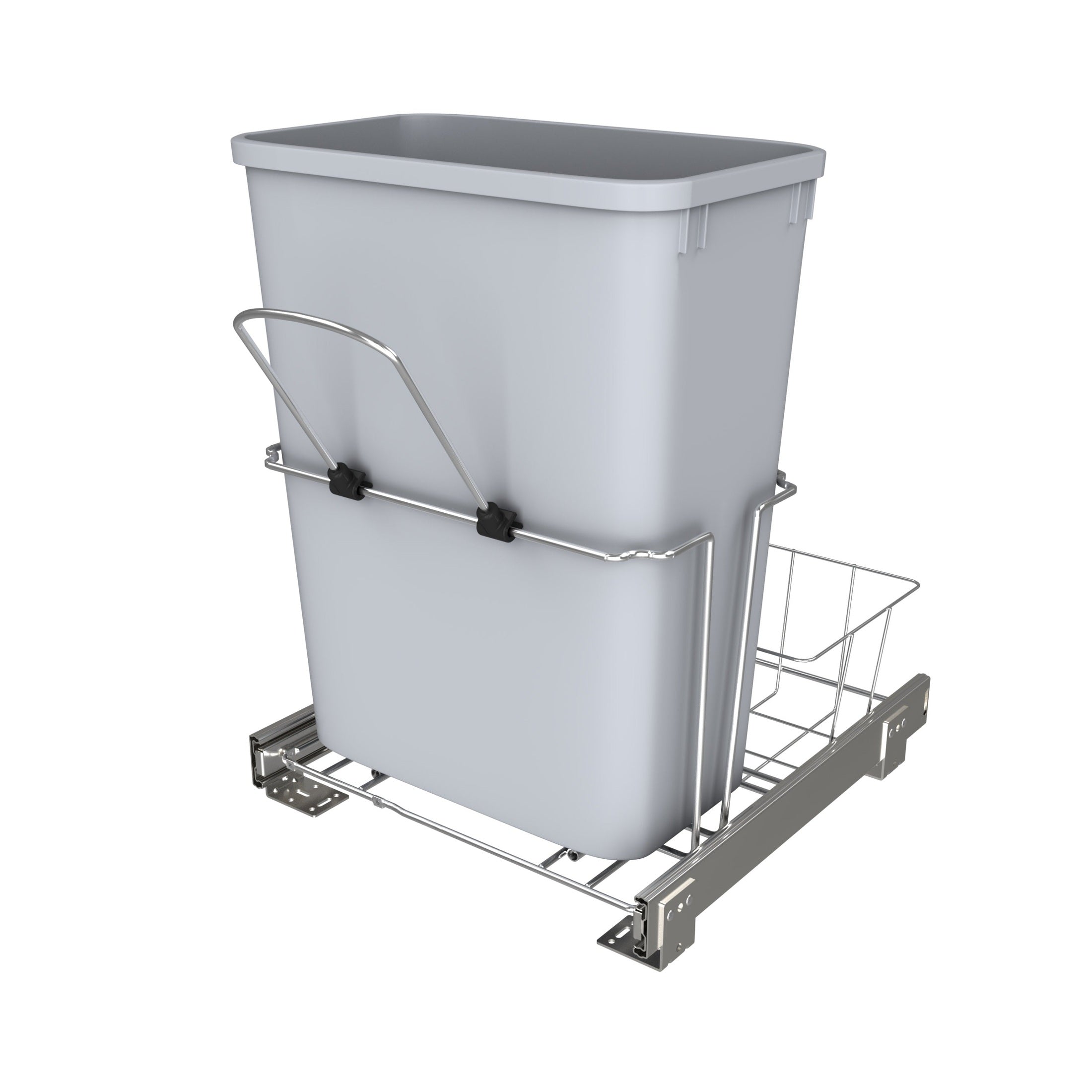 Chrome Steel Pullout Waste Container w/ Rear Basket Storage
