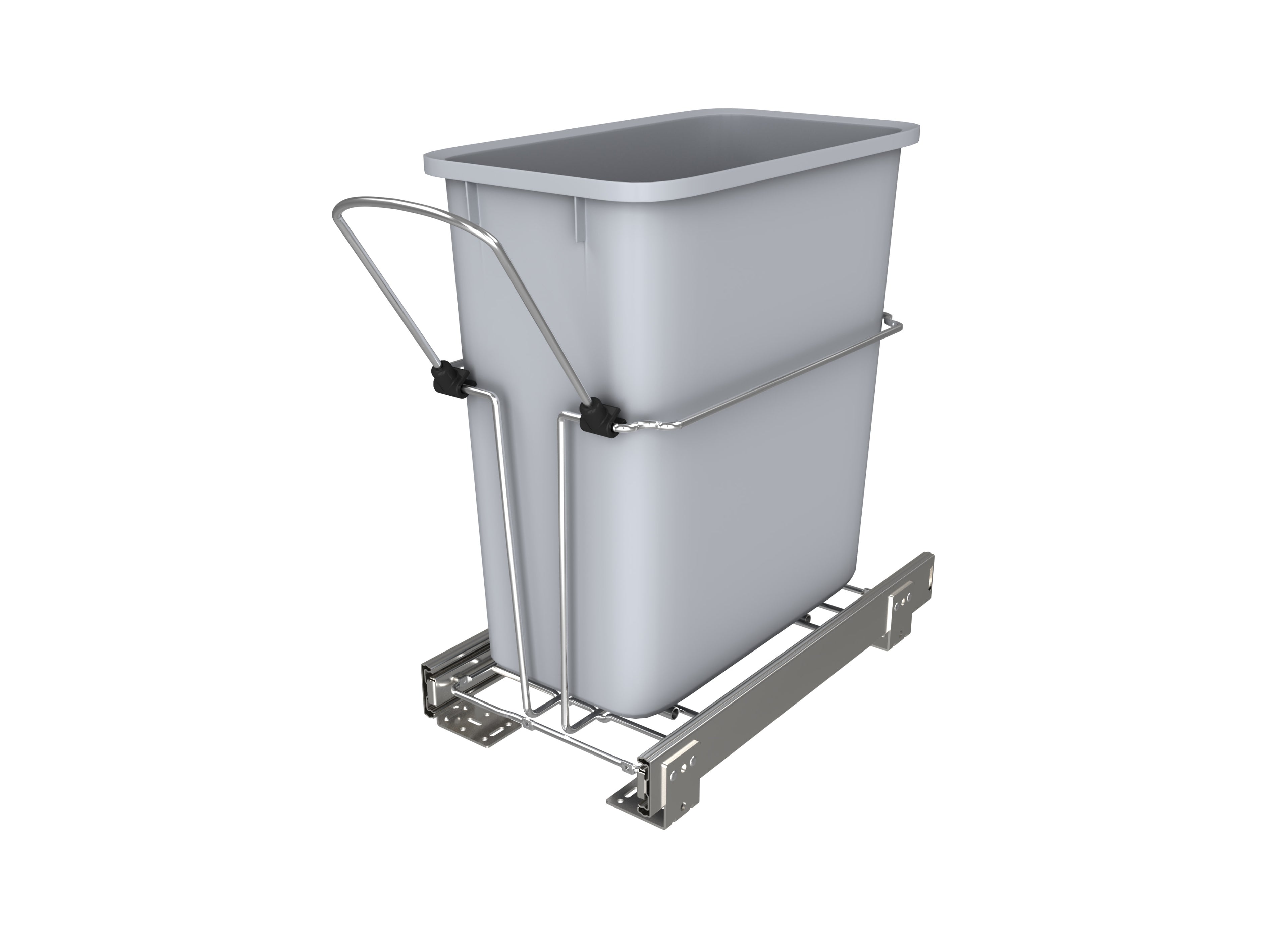 Single Gray 20 Qt. Chrome Waste Pullout w/ Ball-Bearing Slides for 12 Base Cabinets