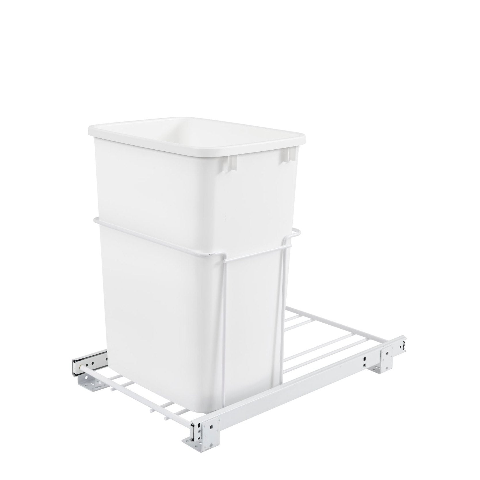 Single White 35 Qt. White Steel Wire Bottom Mount Waste Container w/ 3/4-Extension Slides for 18" Base Cabinets