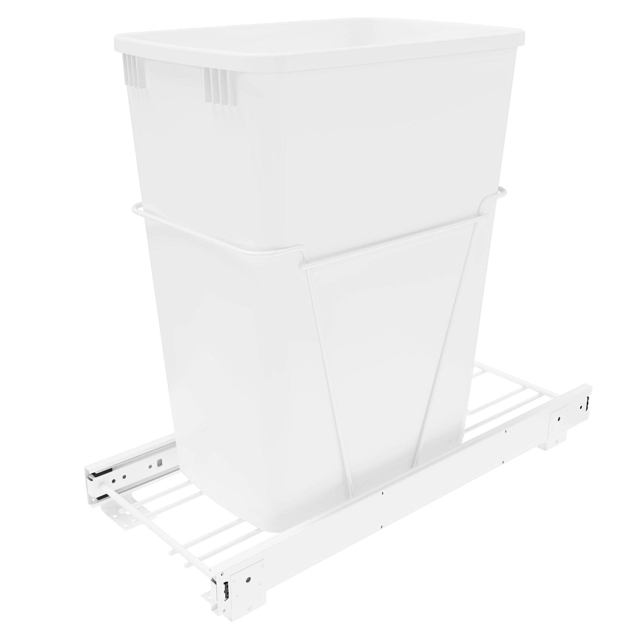 Single White 32 Qt. White Steel Wire Bottom Mount Waste Container w/ Full-Extension Slides for 15" Base Cabinets