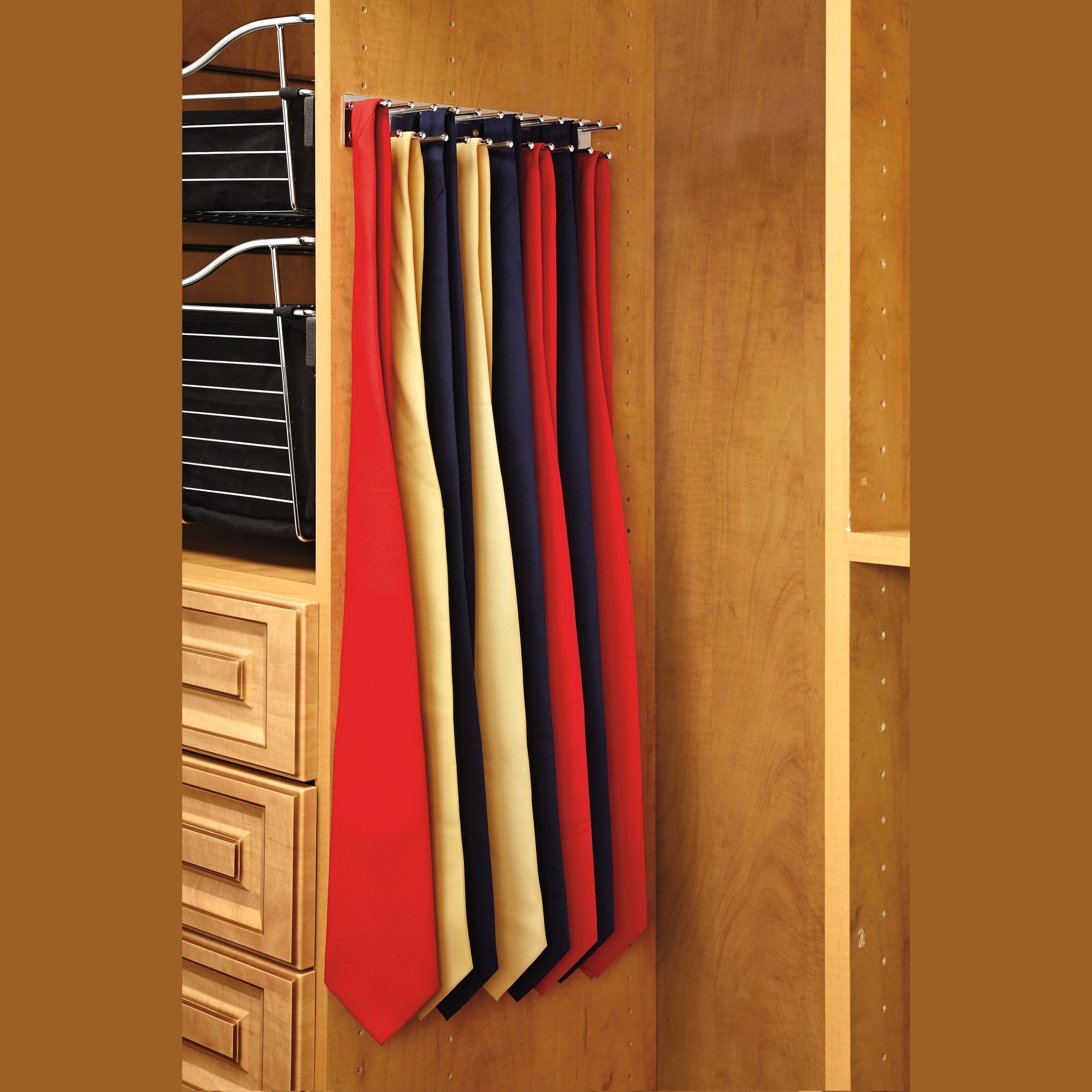 12" Chrome Pullout Side Mount Tie Rack