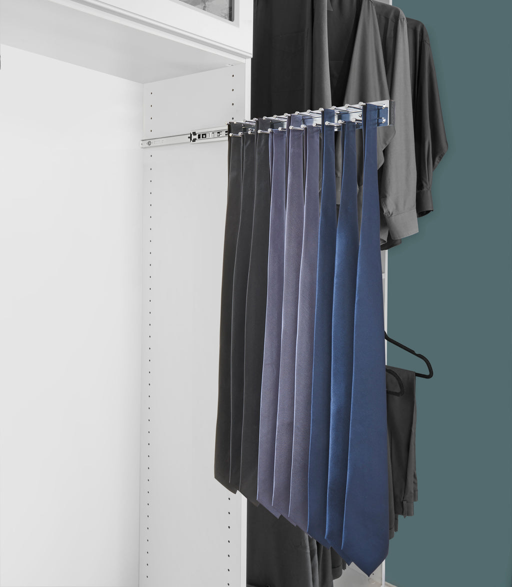 14" Chrome Pullout Side Mount Tie Rack