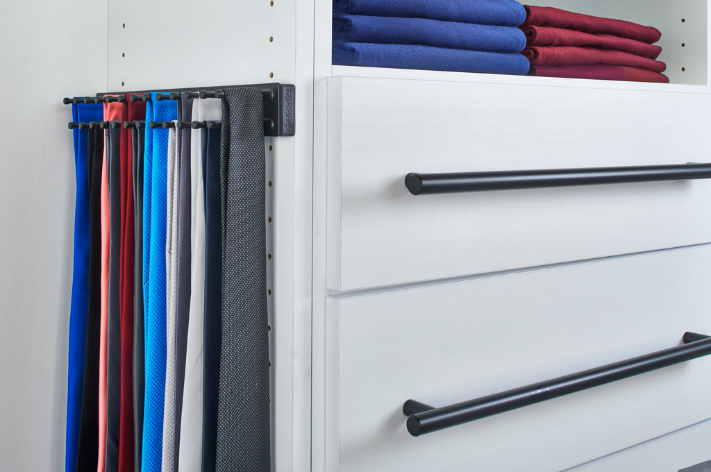 14" Matte Black Pullout Side Mount Tie Rack