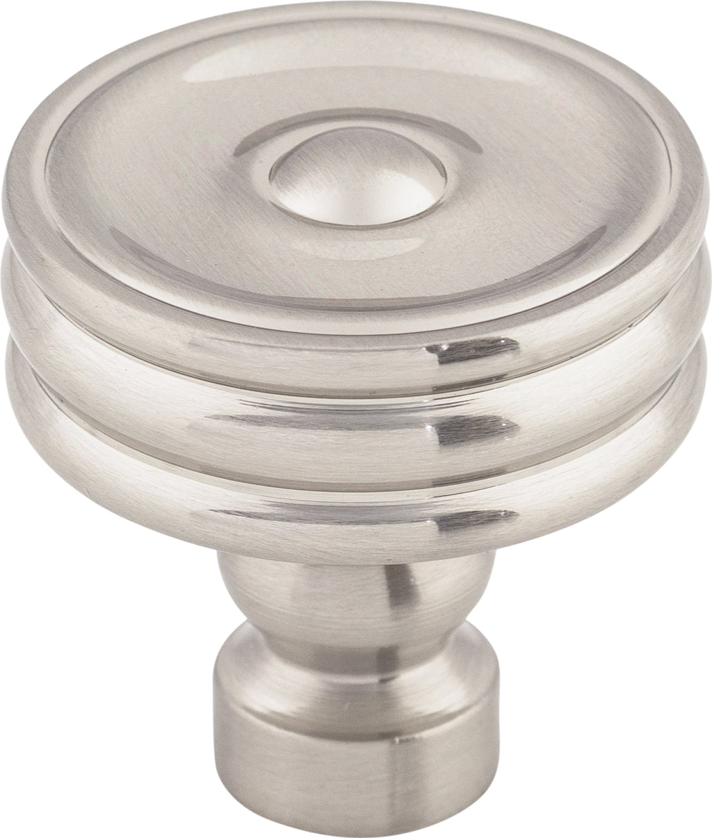 Top Knobs Brixton Series 1-1/4"L Ridged Knob, Brushed Satin Nickel